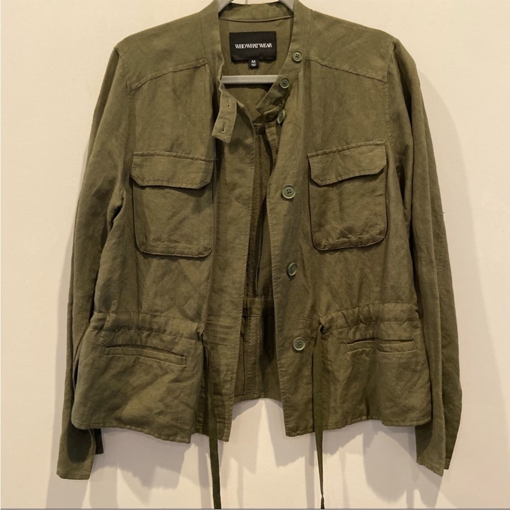 WHO WHAT WEAR Olive Green Linen Blend Lightweight Utility Jacket Medium - Picture 4 of 6